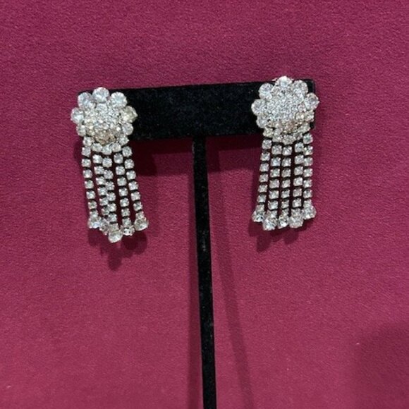 ALBERT WEISS Clear Rhinestone Dangling Black Tie Wedding EARRINGS - Picture 6 of 10